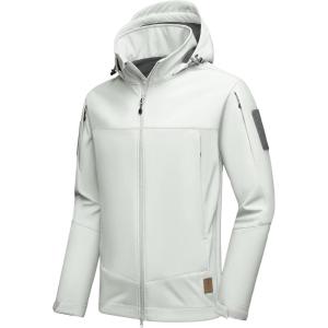Little Donkey Andy Men’s Softshell Jacket Waterproof Hooded Windbreaker Rain with 8 Pockets Tactical Hiking Fleece Lined(Light Grey)