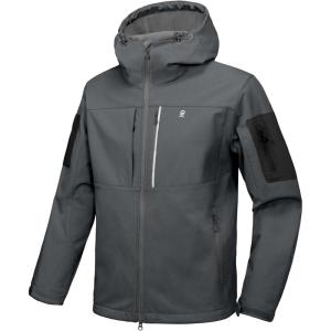 Little Donkey Andy Men’s Softshell Jacket with Hood Windbreaker Fleece Lined Waterproof Jackets 7 Pockets for Tactical Hiking(Charcoal Heather)