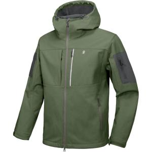 Little Donkey Andy Men’s Softshell Jacket with Hood Windbreaker Fleece Lined Waterproof Jackets 7 Pockets for Tactical Hiking(Dark Green)