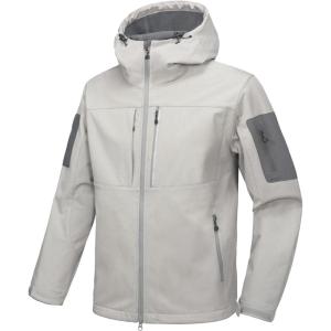 Little Donkey Andy Men’s Softshell Jacket with Hood Windbreaker Fleece Lined Waterproof Jackets 7 Pockets for Tactical Hiking(Light Grey Heather)