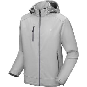 Little Donkey Andy Men’s Softshell Jacket with Removable Hood, Fleece Lined(A.light Gray)