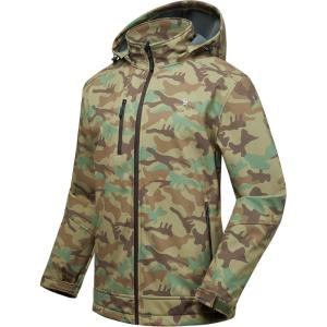 Little Donkey Andy Men’s Softshell Jacket with Removable Hood, Fleece Lined(Camo Green)