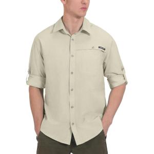 Little Donkey Andy Men’s UPF 50+ UV Protection Shirt, Breathable Long Sleeve Fishing Hiking Shirt, Air-Holes Tech(Light Khaki Heather)