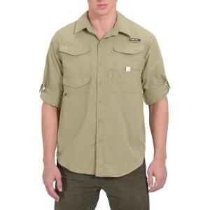 Little Donkey Andy Men’s UPF 50+ UV Protection Shirt, Long Sleeve Fishing Hiking Shirt(Khaki-multiple Pockets)