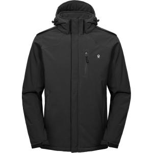 Little Donkey Andy Men’s Warm Sherpa Lined Winter Softshell Jacket Windproof Mountain Ski Snow Coat with Removable Hood(Black)