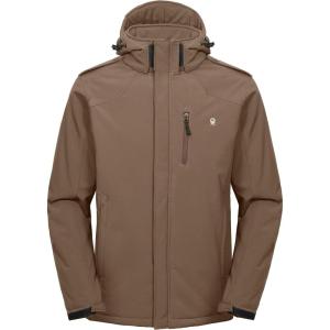 Little Donkey Andy Men’s Warm Sherpa Lined Winter Softshell Jacket Windproof Mountain Ski Snow Coat with Removable Hood(Brown)