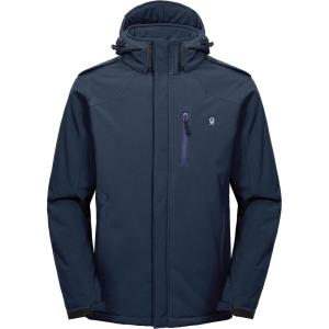 Little Donkey Andy Men’s Warm Sherpa Lined Winter Softshell Jacket Windproof Mountain Ski Snow Coat with Removable Hood(Dark Blue)