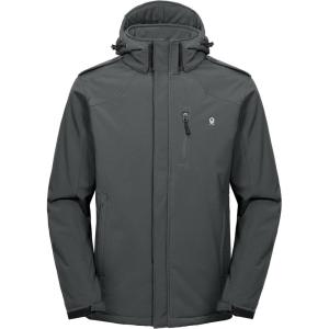 Little Donkey Andy Men’s Warm Sherpa Lined Winter Softshell Jacket Windproof Mountain Ski Snow Coat with Removable Hood(Grey)