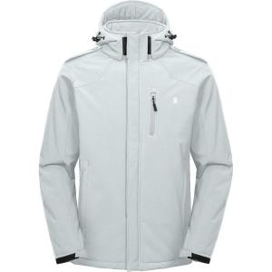 Little Donkey Andy Men’s Warm Sherpa Lined Winter Softshell Jacket Windproof Mountain Ski Snow Coat with Removable Hood(Light Gray)
