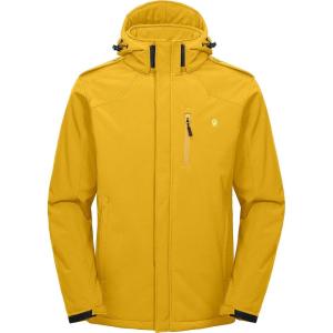 Little Donkey Andy Men’s Warm Sherpa Lined Winter Softshell Jacket Windproof Mountain Ski Snow Coat with Removable Hood(Yellow)