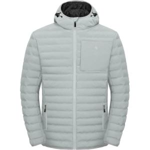 Little Donkey Andy Men’s Warm Waterproof Puffer Jacket Hooded Windproof Winter Coat with Recycled Insulation(Upgraded-light Grey)