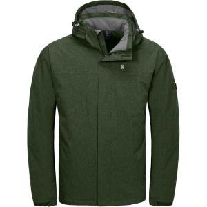 Little Donkey Andy Men’s Waterproof Ski Snowboarding Jacket Windproof Warm Coat with Detachable Hood(Dark Green Heather)