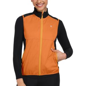 Little Donkey Andy Windproof Sleeveless Vest Jacket for Women, Water-Repellent Stretch Sports Vest for Cycling, Running(Orange)