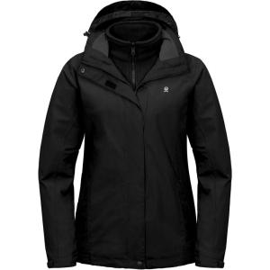 Little Donkey Andy Women’s 3 in 1 Winter Ski Jacket Warm Fleece Liner Jacket Waterproof Windproof Snow Coat & Detachable Hood(Black)