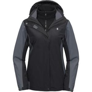 Little Donkey Andy Women’s 3 in 1 Winter Ski Jacket Warm Fleece Liner Jacket Waterproof Windproof Snow Coat & Detachable Hood(Black/Gray)