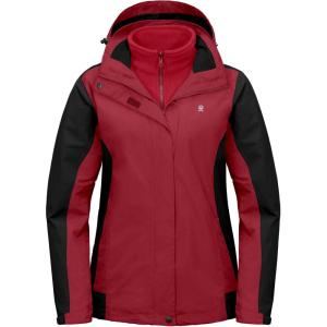 Little Donkey Andy Women’s 3 in 1 Winter Ski Jacket Warm Fleece Liner Jacket Waterproof Windproof Snow Coat & Detachable Hood(Tango Red/Black)