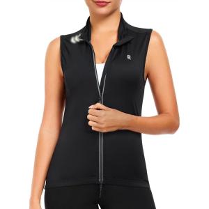 Little Donkey Andy Women’s Breathable Cycling Vests full Zip Reflective Sleeveless Jerseys Running Biking Shirts 4 Pockets(Black)