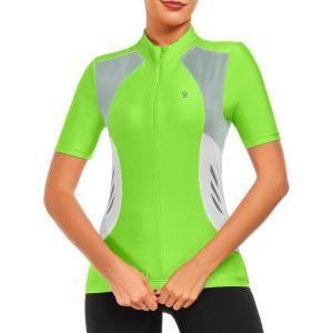Little Donkey Andy Women’s Half Zip Breathable Cycling Vests Reflective Sleeveless Jerseys Shirts Running 4 Rear Pockets(Short Sleeve-fluorescent Yellow)