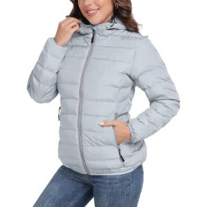Little Donkey Andy Women’s Lightweight Puffer Jacket Hooded Windproof Winter Coat(Light Grey Heather)