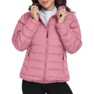 Little Donkey Andy Women’s Lightweight Puffer Jacket Hooded Windproof Winter Coat(Pink Heather)