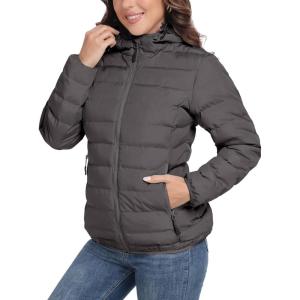 Little Donkey Andy Women’s Lightweight Puffer Jacket Hooded Windproof Winter Coat(Upgrade Deep Grey Heather)