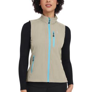 Little Donkey Andy Women’s Lightweight Quick Dry Vest Summer Windproof Sleeveless Elastic Jacket for Golfing Cycling Running(Light Khaki)