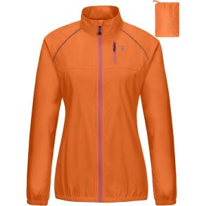 Little Donkey Andy Women’s Lightweight Rain Cycling Stretch Jacket with Hood, Windproof and Waterproof, Ultralight Packable(B6.upgrade-orange)