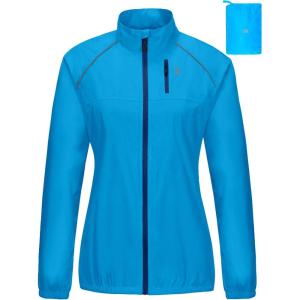 Little Donkey Andy Women’s Lightweight Rain Cycling Stretch Jacket with Hood, Windproof and Waterproof, Ultralight Packable(B8.upgrade-diva Blue)