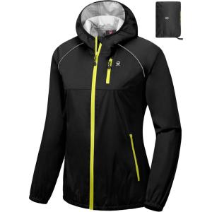 Little Donkey Andy Women’s Lightweight Rain Cycling Stretch Jacket with Hood, Windproof and Waterproof, Ultralight Packable(Upgrade Hood-black)