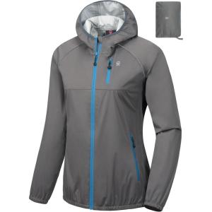 Little Donkey Andy Women’s Lightweight Rain Cycling Stretch Jacket with Hood, Windproof and Waterproof, Ultralight Packable(Upgrade Hood-gray)