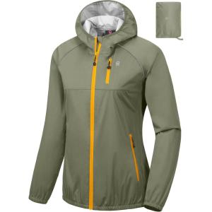 Little Donkey Andy Women’s Lightweight Rain Cycling Stretch Jacket with Hood, Windproof and Waterproof, Ultralight Packable(Upgrade Hood-sage)