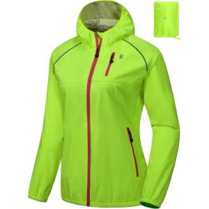 Little Donkey Andy Women’s Lightweight Rain Cycling Stretch Jacket with Hood, Windproof and Waterproof, Ultralight Packable(Upgrade Hood-yellow)