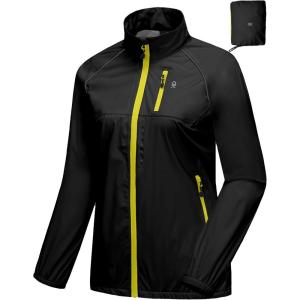 Little Donkey Andy Women’s Lightweight Rain Cycling Stretch Jacket with Hood, Windproof and Waterproof, Ultralight Packable(Upgrade Pocket-black)