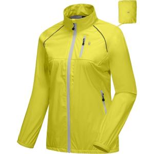 Little Donkey Andy Women’s Lightweight Rain Cycling Stretch Jacket with Hood, Windproof and Waterproof, Ultralight Packable(Upgrade Pocket-lemon)