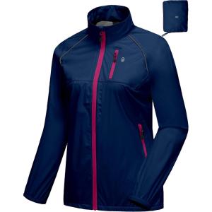 Little Donkey Andy Women’s Lightweight Rain Cycling Stretch Jacket with Hood, Windproof and Waterproof, Ultralight Packable(Upgrade Pocket-navy)