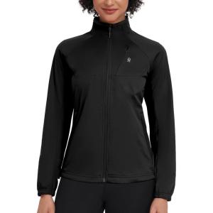 Little Donkey Andy Women’s Lightweight Softshell Jacket for Running Cycling, Water Repellent Windbreaker with Zipper Pockets(Black)