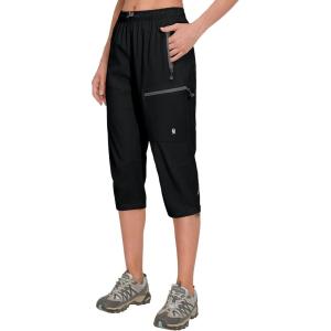 Little Donkey Andy Women’s Quick Dry 3/4 Pants Capri Shorts Lightweight Hiking Travel Casual(A01. Black)