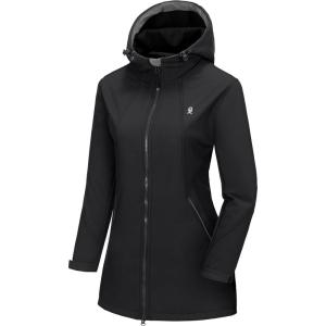 Little Donkey Andy Women’s Softshell Fleece Lined Jacket with Hood Windbreaker Insulated Long Warm Rain Jacket(Black)