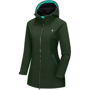 Little Donkey Andy Women’s Softshell Fleece Lined Jacket with Hood Windbreaker Insulated Long Warm Rain Jacket(Dark Green)