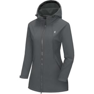Little Donkey Andy Women’s Softshell Fleece Lined Jacket with Hood Windbreaker Insulated Long Warm Rain Jacket(Gray)