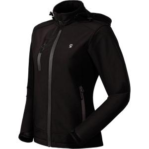 Little Donkey Andy Women’s Softshell Jacket, Ski Snowboarding Jacket with Removable Hood, Fleece Lined(Upgrade Black)