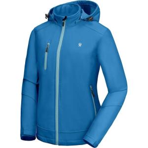 Little Donkey Andy Women’s Softshell Jacket, Ski Snowboarding Jacket with Removable Hood, Fleece Lined(Upgrade Cerulean)