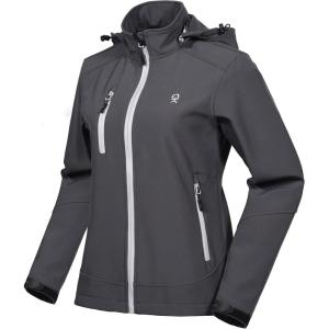 Little Donkey Andy Women’s Softshell Jacket, Ski Snowboarding Jacket with Removable Hood, Fleece Lined(Upgrade Gray)