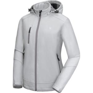 Little Donkey Andy Women’s Softshell Jacket, Ski Snowboarding Jacket with Removable Hood, Fleece Lined(Upgrade Light Gray)