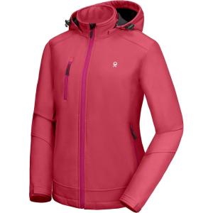 Little Donkey Andy Women’s Softshell Jacket, Ski Snowboarding Jacket with Removable Hood, Fleece Lined(Upgrade Watermelon)