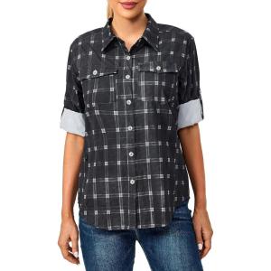 Little Donkey Andy Women’s Stretch Quick Dry UPF50+ Long Sleeve Shirt for Hiking, Travel, Camping(Black Plaid)