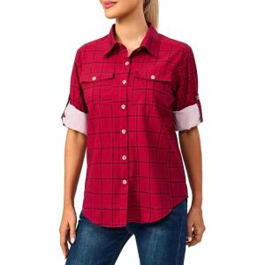 Little Donkey Andy Women’s Stretch Quick Dry UPF50+ Long Sleeve Shirt for Hiking, Travel, Camping(Red Plaid)