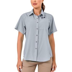 Little Donkey Andy Women’s UPF 50 UV Protection Shirt, Breathable Short Sleeve Fishing Hiking Shirts, Quick Dry(Light Gray)