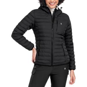 Little Donkey Andy Women’s Warm Waterproof Puffer Jacket Hooded Windproof Winter Coat with Recycled Insulation(Upgraded Black)