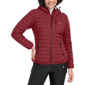Little Donkey Andy Women’s Warm Waterproof Puffer Jacket Hooded Windproof Winter Coat with Recycled Insulation(Upgraded Dark Red)